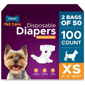 Inspire Pet Care Dog Diapers Female Dogs | Bulk Value Doggie Incontinence, Accidents, for Heat, Pee or Period and Housebreaking (X-Small (100 Count))