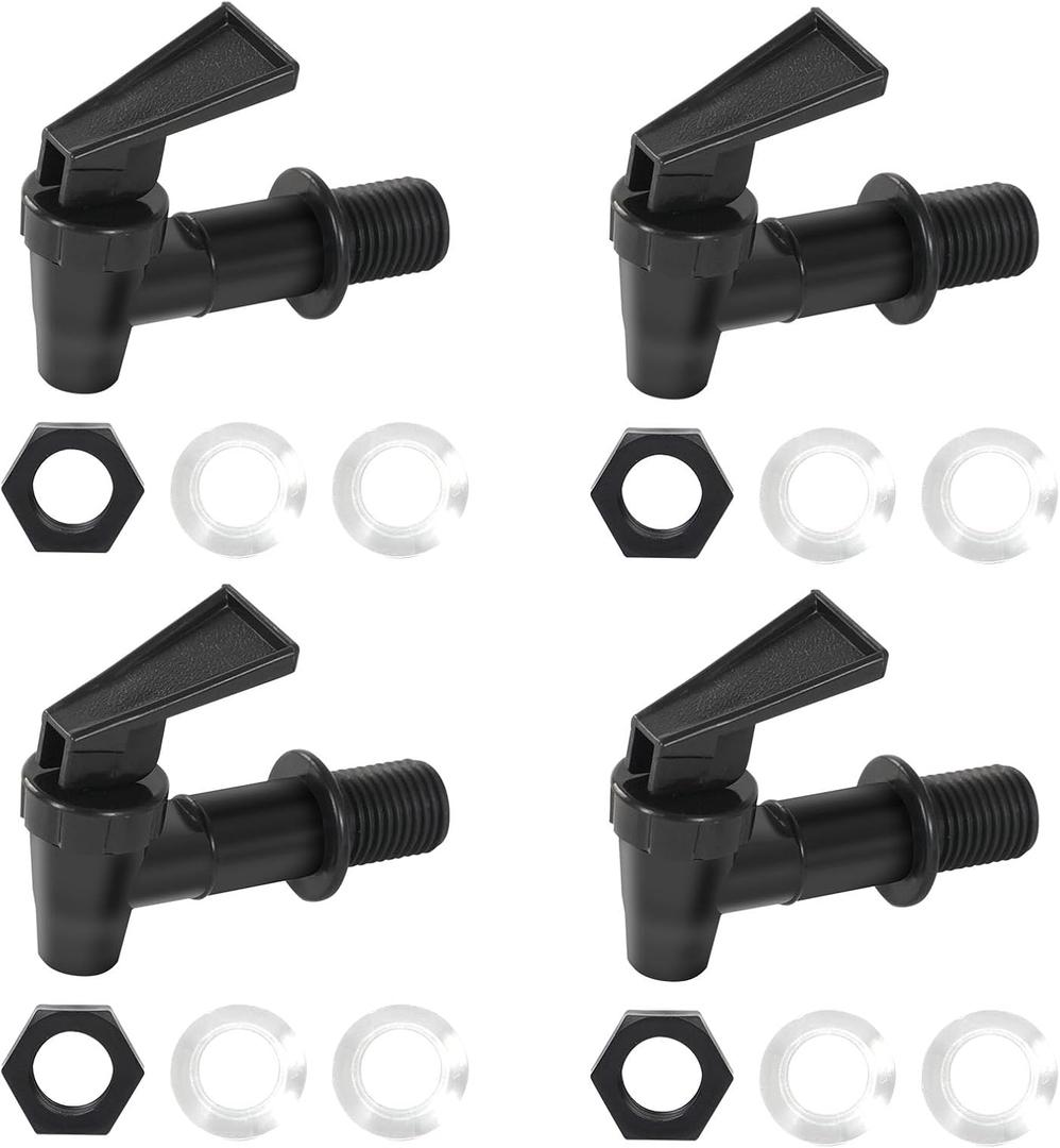 4 PCS Replacement Cooler Faucet Spigot, Leakproof Plastic Tap Set for Beverage Dispensers, Water Coolers & Jug, Black Multi-Use Water Spigot