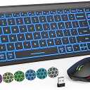 Wireless Keyboard and Mouse Bluetooth, Multi-Device Mini Keyboard, Switch up to 3 Devices, Slim Portable Travel Backlit Cordless Set, RGB Silent Mouse, for Mac, iOS, Android, Ipad (Black