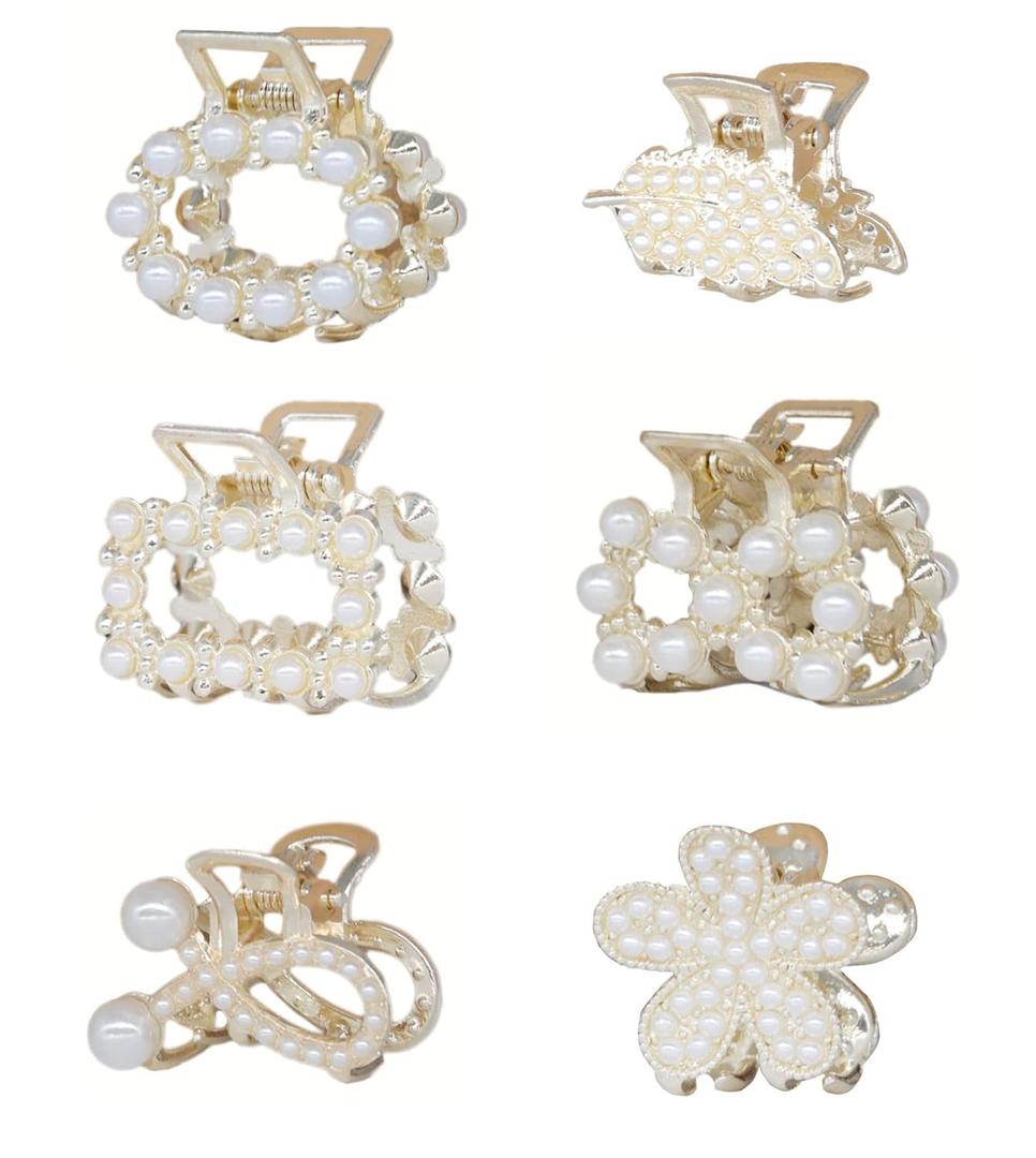 6 Piece Mini Hair Claw Clip With Pearl, Sweet Barrettes Claw Crab Hairpins Styling, Fashion Hair Accessories for Women Girls