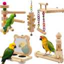 5PCS Bird Perch and Toy Set. Includes a Perch, Feeder, Swing, and Chew Toy. Hangable Natural Solid Wood Birdcage Accessories, Suitable for Small Budgies, Cockatiels, Conures, Lovebirds, Etc.