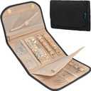 Pavilia Foldable Jewelry Organizer Roll Bag, Small Travel Pouch Wallet for Earrings, Rings, Necklaces, Bracelets (Quilt Black)