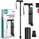 Enhanced Walking Cane (Thicker & Longer) - Foldable, Adjustable, Collapsible, Spare Tip, with Travel Bag | Versatile Walking Stick for Every Height, Weight, Seniors & Adults (Matte Black)