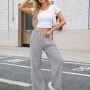 Hongsui Women's Wide Leg Pants Drawstring High Rise Side Striped Slouchy Palazzo Pants with Pockets (Gray, S)