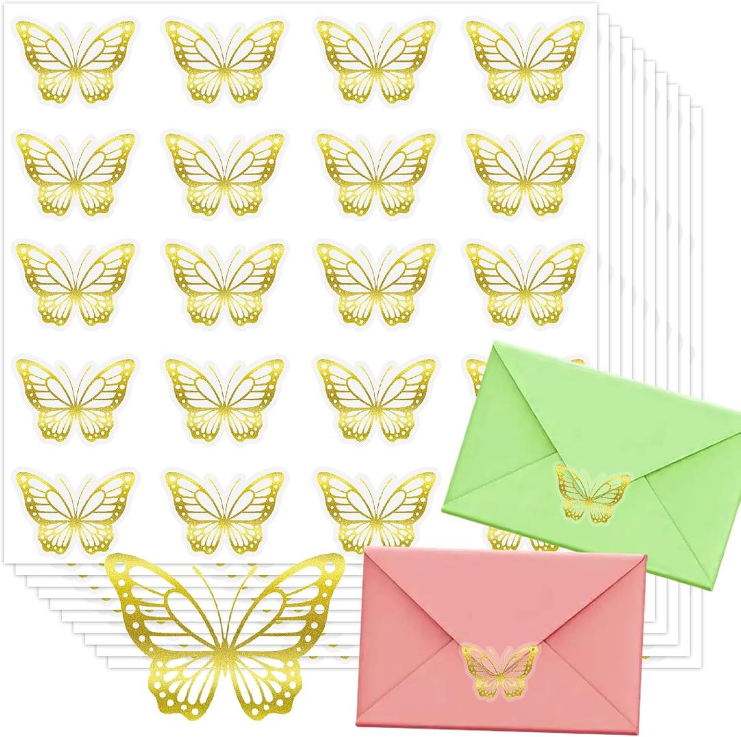 600Pcs Butterfly Stickers,Gold Foil Envelope Seals Stickers, Gold Butterflys Gold Stickers, Self-Adhesive Spring Butterfly Labels Stickers for Wedding Invitation, Christmas Envelope Sticker
