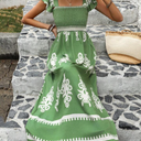 Breezaya Printed Wrap Square Neckline Dress Maxi Vacation Beach Outfits Women, SIZE M