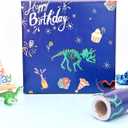 Vnaaem Dinosaur Wrapping Paper Roll - 17 Inches x 32.8 Feet Dinosaur Birthday Gift Wrap Kids Boys Dinosaur Wrapping Paper Blue Design Party Favor Wrapping Paper Roll