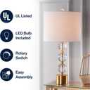 JONATHAN Y 25.25" Clear and Brass Gold Crystal Table Lamp, Modern Glam Faceted Orb Bedside Lamp with White Linen Drum Shade for Living Room Bedroom, LED Bulb Included JYL5017A