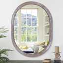 JJUUYOU Rustic Brown Oval Wall Mirror for Bathroom, Hanging Vanity Oval Mirror for Vanity Living Room Entryway Bedroom More (20"L x 16"W, Rustic Brown)