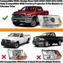 Driver Side Halogen Headlight Assembly Compatible With Dodge Ram 1500 2500 3500 2013-2018 Left Driver Side Headlamp assembly Chrome Trim w/Bulbs Replaces # 68093217AD (Left)