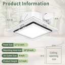 Bathroom Exhaust Fan with Light, 140 CFM 1.0 Sone Quiet Bathroom Fan with Light, 12" x 12" Panel, 10" x 10" Ceiling Opening, 4" Duct, 6500K 1200LM LED, Independent Fan & Light Controls
