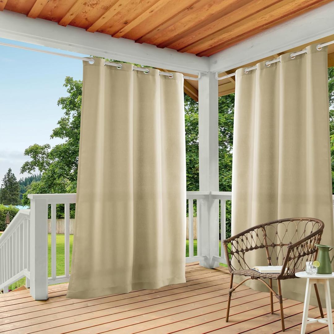 TOWN & COUNTRY BASICS Cabana Solid Heavyweight Indoor Outdoor Curtains, Light Filtering Opacity with Grommet Top, Water Repellent, 2-Pack Set, 54"x84", Natural