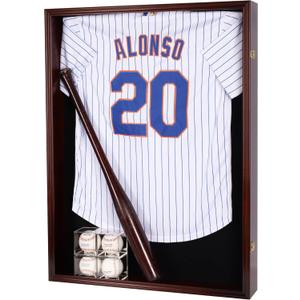 Large Jersey Display Case Frame Shadow Box to Display a XL Football Baseball Hockey Jersey, Military Uniform Motorcyle Jacket, UV Protection Acrylic Door Mahogany Finish