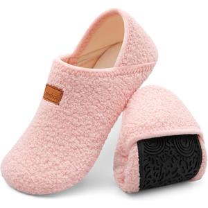XIHALOOK House Slippers for Women Men Cozy Sock Shoes with Soft Rubber Sole Slip On for Indoor/Outdoor (9.5-10 Women/8-8.5 Men, 1 Pink)