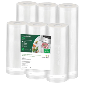 Bonsenkitchen Vacuum Sealer Rolls Bags, 6 Pack 3 Rolls 11" x 20' + 3 Rolls 8" x 20' Commercial Grade BPA Free Bag Rolls, Durable Customized Size Food Vac Bags for Storage and Sous Vide Cooking VB3211