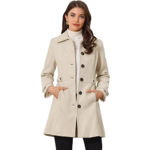 Allegra K Women's Winter Classic Outwear Overcoat with Pockets Single Breasted Pea Coat (Large, Beige)