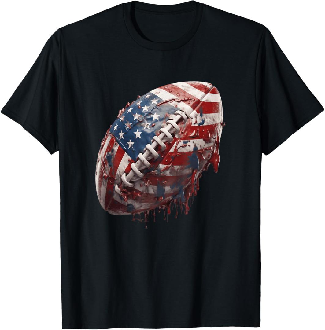 American Football Us Flag T-Shirt, Black, 