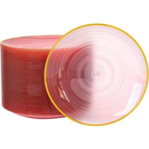 100PCS Transparent Pink Gold Plastic Plates, 7 Inch Heavy Duty Disposable Dessert Plate with Gold Rim, Round Appetizer/Salad Plates for Wedding, Party, Camping, Picnic