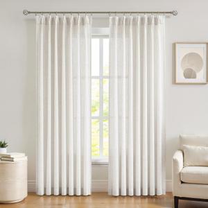 Central Park Pinch Pleat Sheer Curtain Panels Linen Blend Slub Yarn Sheer Farmhouse Rustic Crude Window Drape for Living Room Bedroom, 40" Wx84 L, 2 Panels, Linen