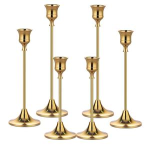 Metal Candle Holders for Candlesticks Taper Candlestick Holders Set Vintage Decorative Centerpiece Candelabra Tall Candle Stands (Gold, 2 Sets (6 pcs))