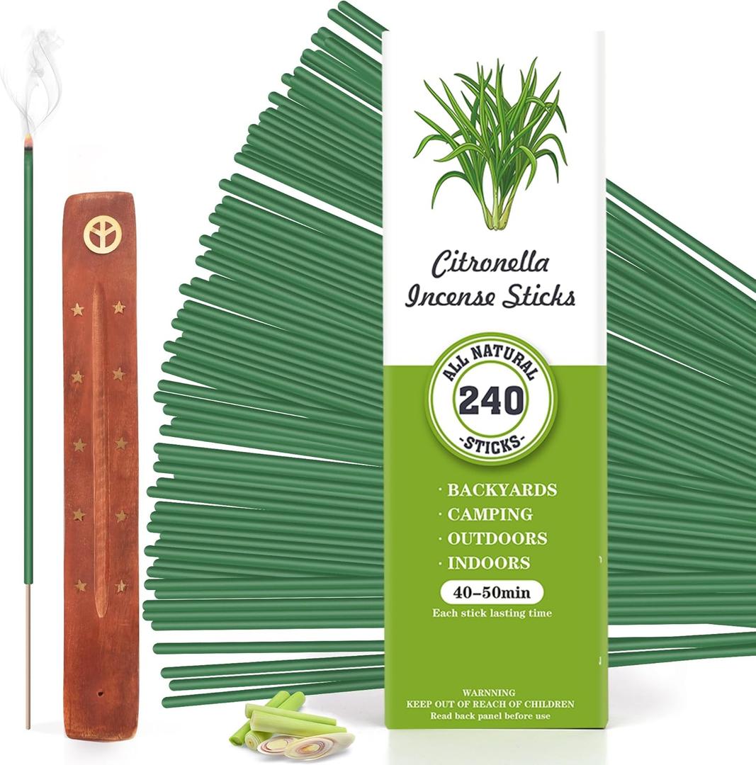Citronella Incense Sticks, 240 Count Lemongrass Insens Sticks with Insens Holder for Home Indoors Outdoor Garden Patio Camping