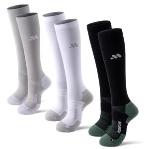 musesox Compression Socks for Women and Men,Knee High 15-20mmHg Graduated Support(3 Pairs) for Nurses,Travel,Black White Gray,Medium