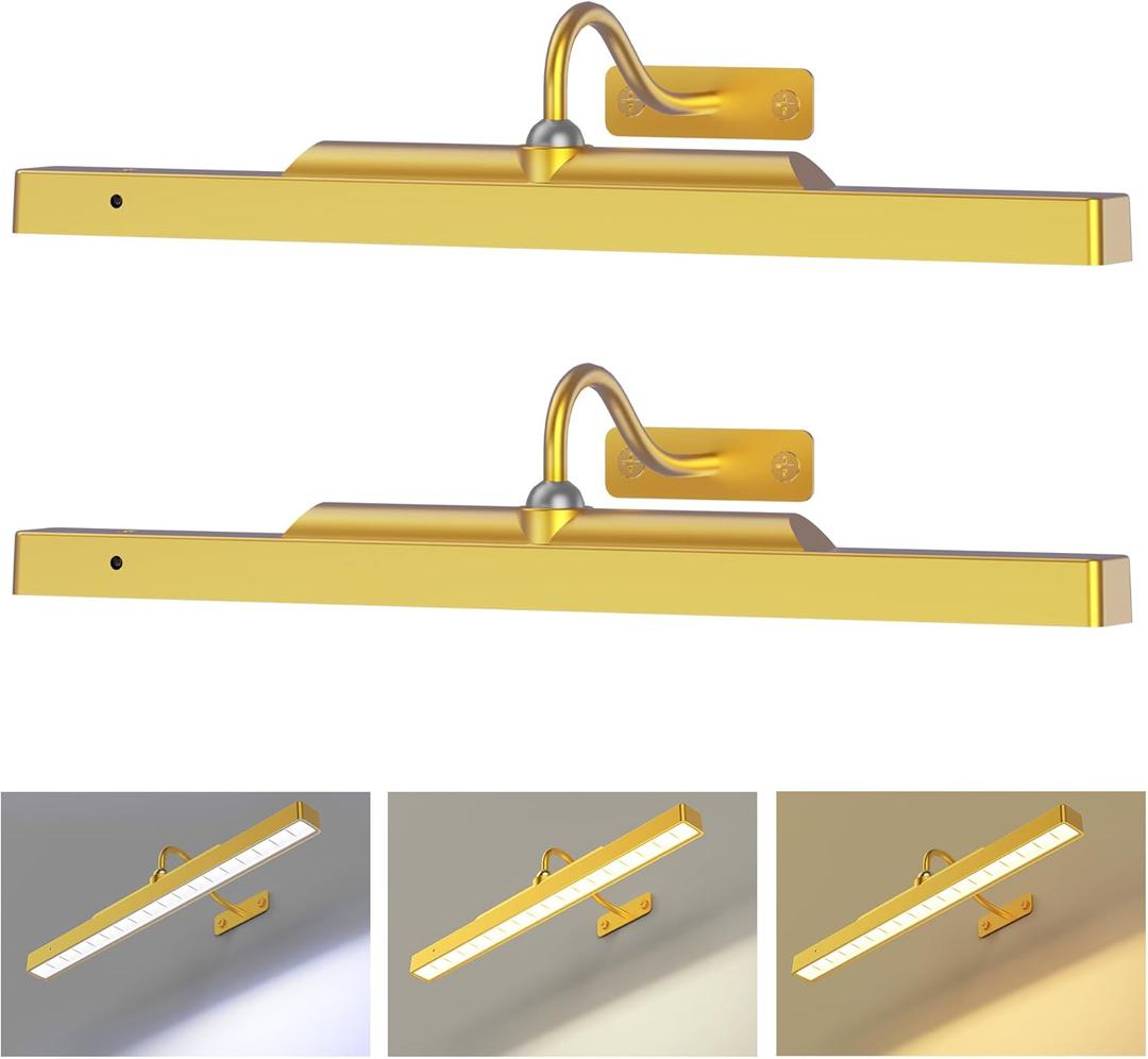 Picture Light Gold 2Pack, 5000mAh Battery Opertated Cordless Picture Lights for Wall, 16in CCT Dimmable with Touch Control for Wall Painting,Frame, Portrait, Dartboard