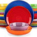Vancasso Bonita Dinnerware Sets, 24 Pieces Multicolor Stoneware Dinner Set for 6, Handpainted Spirals Pattern Ceramic Plates and Bowls Sets Kitchen Plate Set