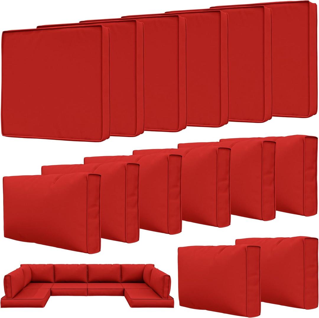 14 Pcs Outdoor Patio Cushion Covers, Replaceable Waterproof Furniture Covers, Outdoor Non-Slip Covers with Zippers, Couch 3 Sizes, Covers Only (Red)
