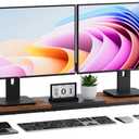 Dual Monitor Stand Riser, 41.5'' Extra Long Wood Monitor Stand Desktop Organizer with Side Pocket, Ergonomic Monitor Riser Supports 2 Monitors, TV, Laptop, Printer for Home Office, Rustic Brown