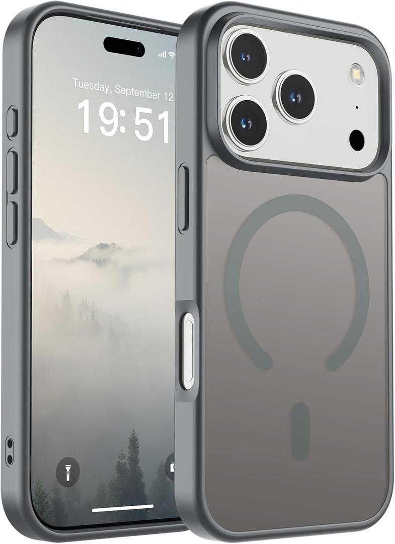 SUPFINE Magnetic for iPhone 17 Pro Case (Compatible with MagSafe)(Military Grade Drop Protection) Translucent Matte Shockproof with Anti-Fingerprint Phone Cover,Gray