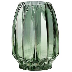 Lucky Bird Green Glass Vase Modern Ribbed for Flowers, Candles, and Decorative Accents - Tall/Short Glass Vase for Centerpieces Home Table Decor(Green H8.0inch)