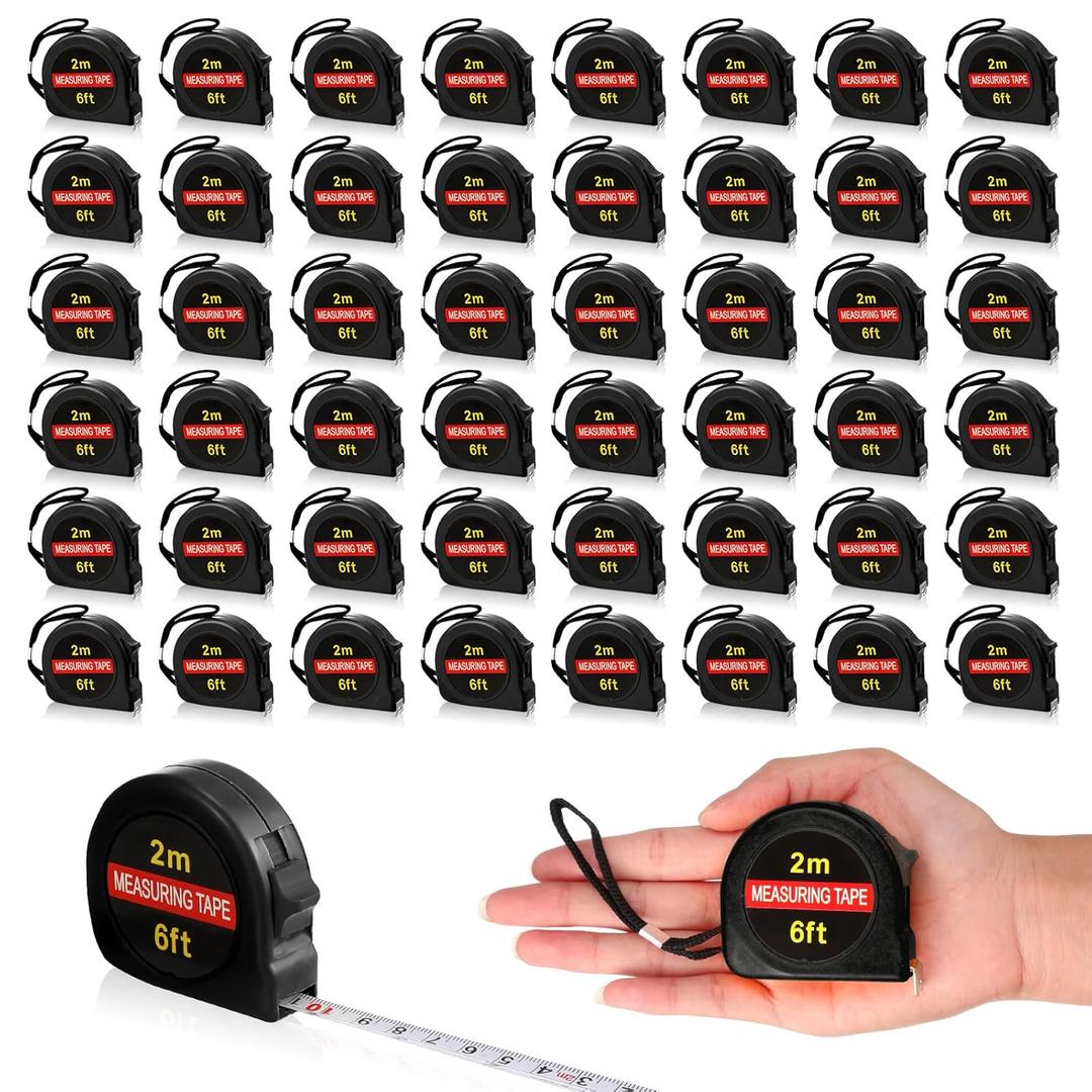 Copkim 50 Pcs 6 FT Mini Tape Measure Retractable Bulk Small Measuring Tape Pocket Size Measurement Tool for Operation Christmas Items Party Favor Gifts Stuffers for Men(Black)