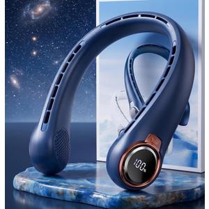 BNBZ Portable Neck Fan, 6000mAh Rechargeable Fan Blows Cold Air with LED Display, 4 Speeds, 20H Runtime, Quiet Wearable 360 Personal Cooling Fan for Outdoor Travel Work Gym,Fireplace Fans-Blue, Medium