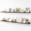 Picture Ledge Shelf, Wood Long Floating Shelves for Wall, Set of 2, 56 inch Picture Ledge Shelves, Photo Ledge Nursery Book Shelves Wall Mounted for Living Room Kids' Room Bedroom, Color Walnut