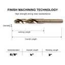 Narwhal 5/8" Drill Bits for Metal (M35 Cobalt - 3 Pack) 6 Inch Length & 135 Degree Split Point for Drilling Into Metal, Hardened & Stainless Steel, Cast Iron, & More!
