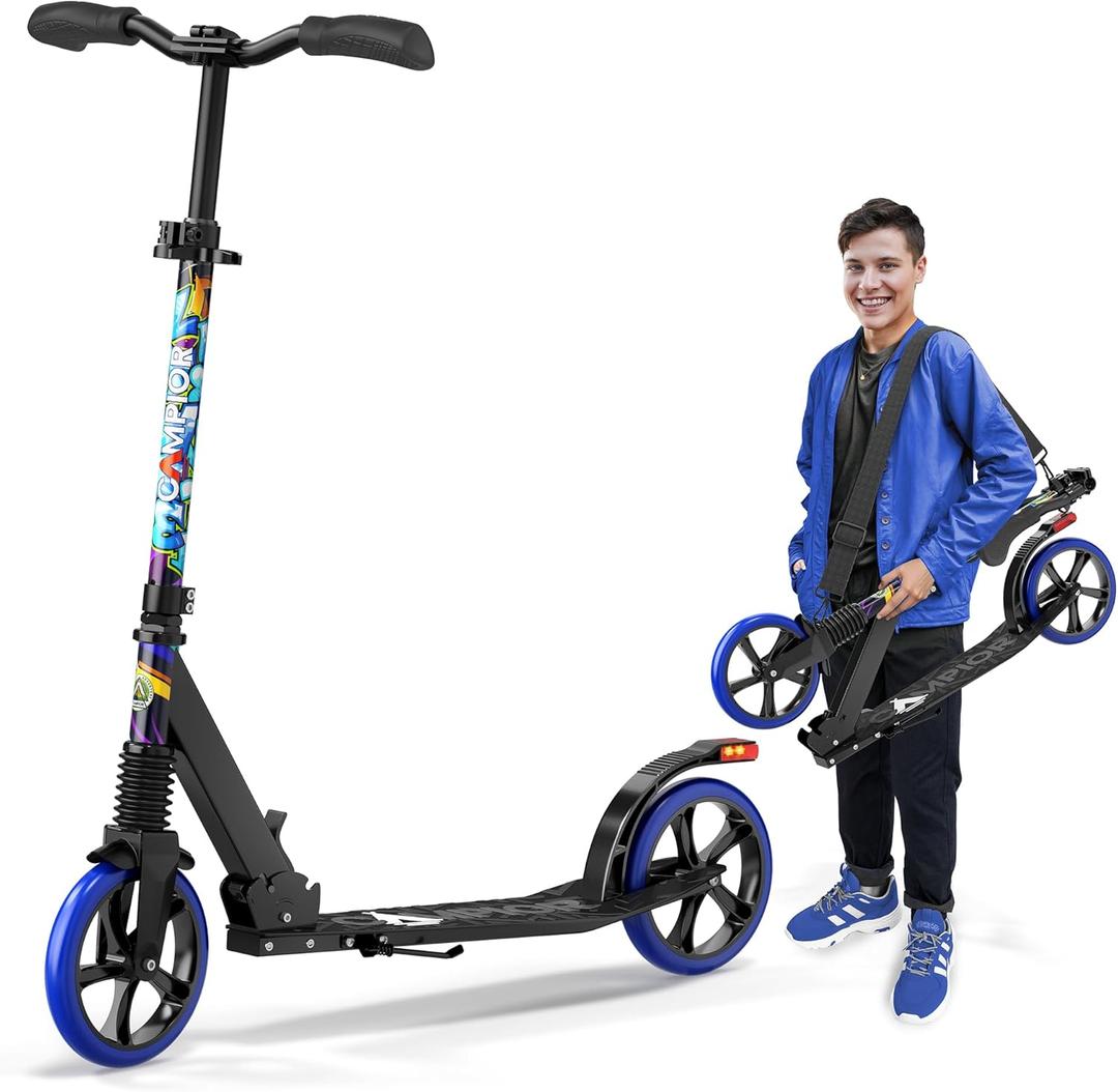 Kick Scooter for Ages 6+, for Kids, Teens, and Adults, Max Load 240 LBS, Foldable, 8-inch Big Wheels for Kids and Adults, with Kickstand, 3 Adjustable Levels, Child Safety Approved, Graffiti