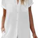 AI'MAGE Womens Bathing Suit Cover Ups Summer Shirt Dress Casual Short Sleeve Button Down Beach Shirts with Pockets S-XXL (Large, Blue)