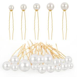 Pearl Bobby Pins Bridal Wedding Hair Peals U Shaped Pearl Hair Pins Accessories for Brides Bridesmaids Women Girls(Gold)