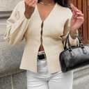 Saodimallsu Womens V Neck Sweater Blazer Peplum Long Sleeve Knit Open Front Split Cardigan Sweaters (Beige, M)