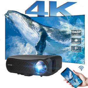 Smart 4K Projector 1000ANSI High Lumen Android LCD Projector with Bluetooth 5G WiFi, Native 1080P Full HD Home Projectors for Gaming Netflix Prime Video, with HDMI USB VGA 2G+16G Rom