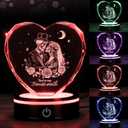 Valentine's Day Gifts for Her Him Wife with LED Colorful Base Romantic Anniversary Wedding Gifts for Her Birthday Gift Crystal Keepsakes Presents(Skeleton)