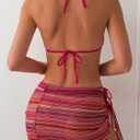 Milumia Women's 3 Piece Boho Bikini Set with Cover Ups Triangle Halter Swimsuits (Pink, L)