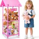 Stuffed Animal Storage Zoo with Wheels, Large Wooden Stuff Animals Plushies Holder Space Save Toy Organizer, Kids Toddlers Plush Storage Cage for Nursery Playroom Kidroom Bedroom