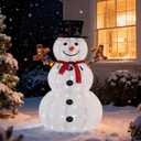 DUMOS 5ft Prelit Pop-Up White Snowman, Large Outdoor Bright Christmas Decorations w/ 200 LED Lights, Hat, Scarf, Holiday Garden Yard Decor, White-Red