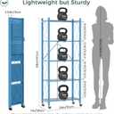 DEANIC 5-Shelf Folding Bookcase with Wheels, Heavy Duty Storage Shelves, Freestanding Metal Wire Shelving Unit for Living Room, Office, Kitchen, Basement, Pantry(Blue), Compact 5 tier