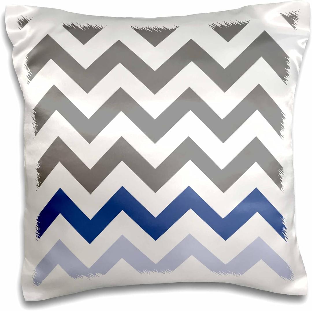 3dRose pc_179810_1 Charcoal Grey Chevron with Blue Zig Zag Accent-Gray Zigzag Pattern-Pillow Case, 16 by 16" (16" x 16" (Pack of 1))