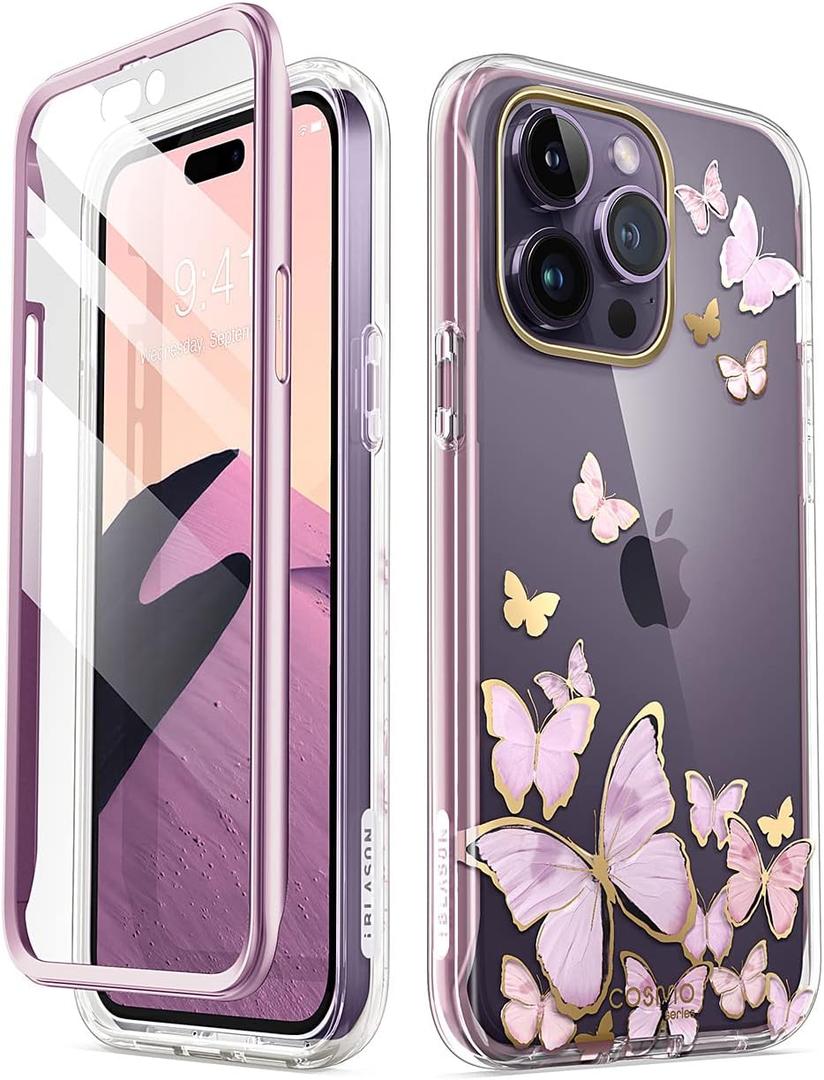 i-Blason Glitter Case for iPhone 14 Pro (6.1 Inch) Mobile Phone Case 360 Degree Case Bumper Protective Cover [Cosmo] with Screen Protector 2022 Edition (Purplefly)