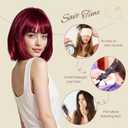 Bob Wig with Bangs Short Hair Wig Burgundy Red Bob Wigs for Women 12 Inches Synthetic Wig Straight Cosplay Wigs Colorful Wine Red Natural Hair Replacement Wigs for Girls Hoilday Daily Party Use