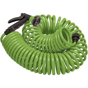 Orbit 27389 Coil Garden Hose, 50 Feet, with 8-Pattern Hose Nozzle (Green)